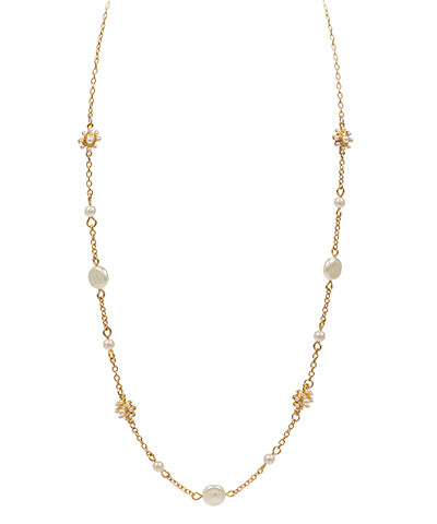 Flower & Baroque Pearl Chain Necklace
