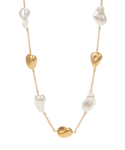 Baroque Pearl & Metal Chain Long Necklace