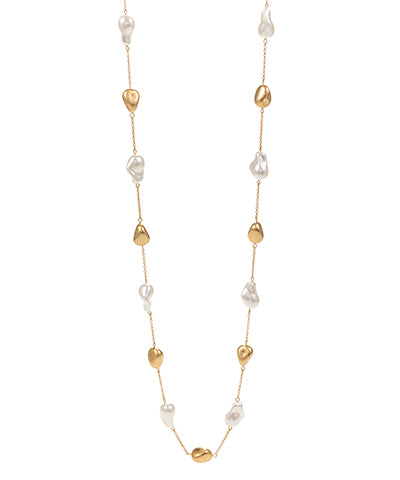 Baroque Pearl & Metal Chain Long Necklace