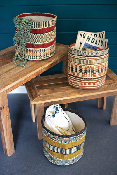 Multi-Colored Woven Jute Baskets without Handles