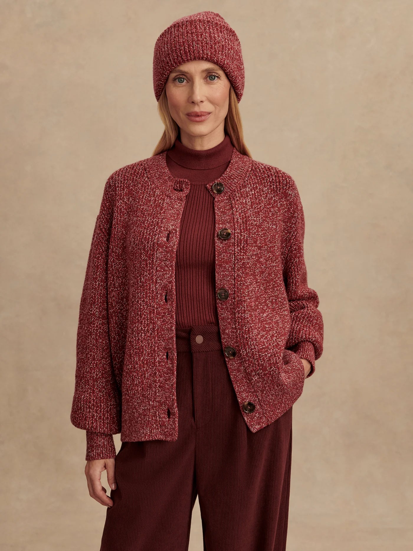 Patricia Rib Cardigan in Red Flecked