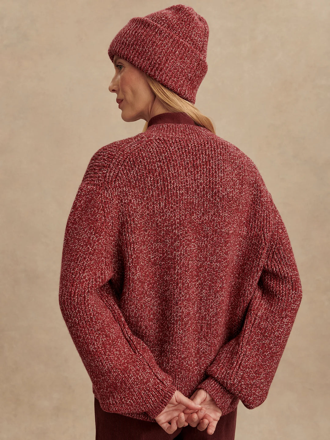 Patricia Rib Cardigan in Red Flecked