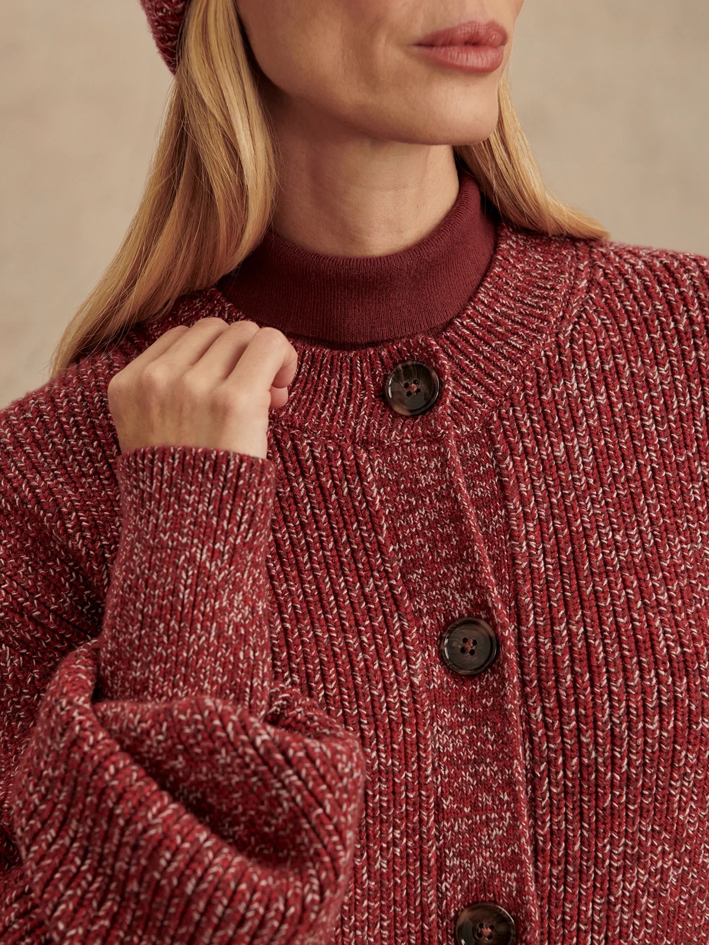 Patricia Rib Cardigan in Red Flecked