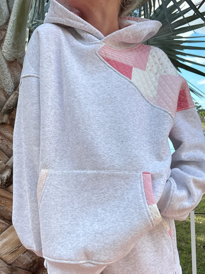 Pearl Grey Margo Quilted Patchwork Hoodie