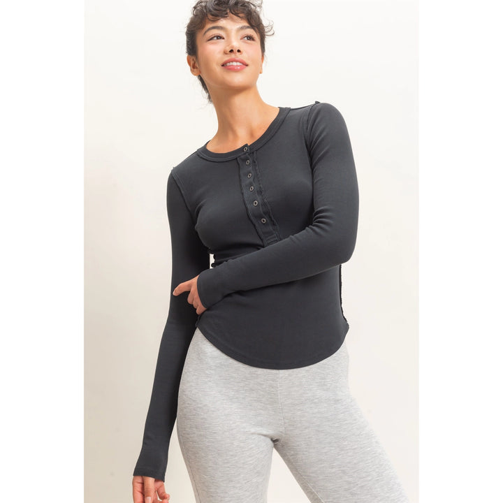 Pigment Dye Henley Long Sleeve Top