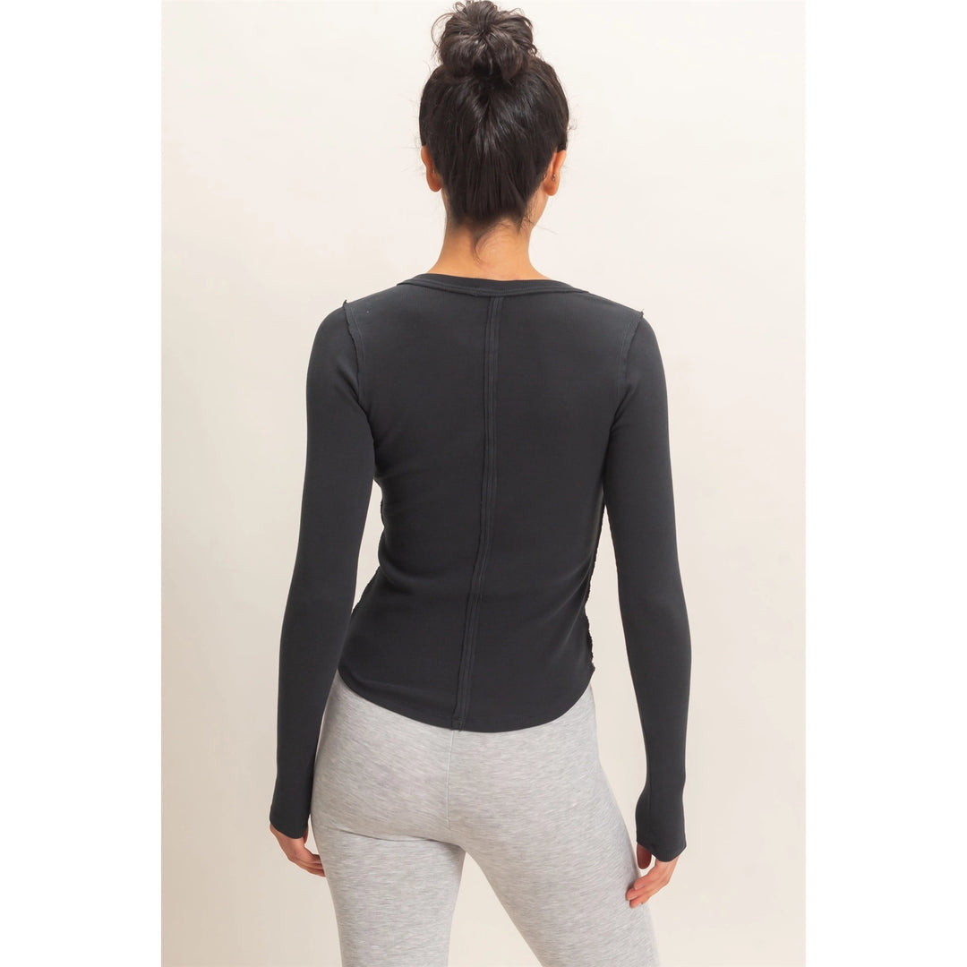 Pigment Dye Henley Long Sleeve Top