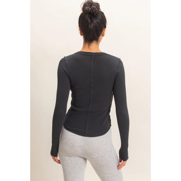 Pigment Dye Henley Long Sleeve Top
