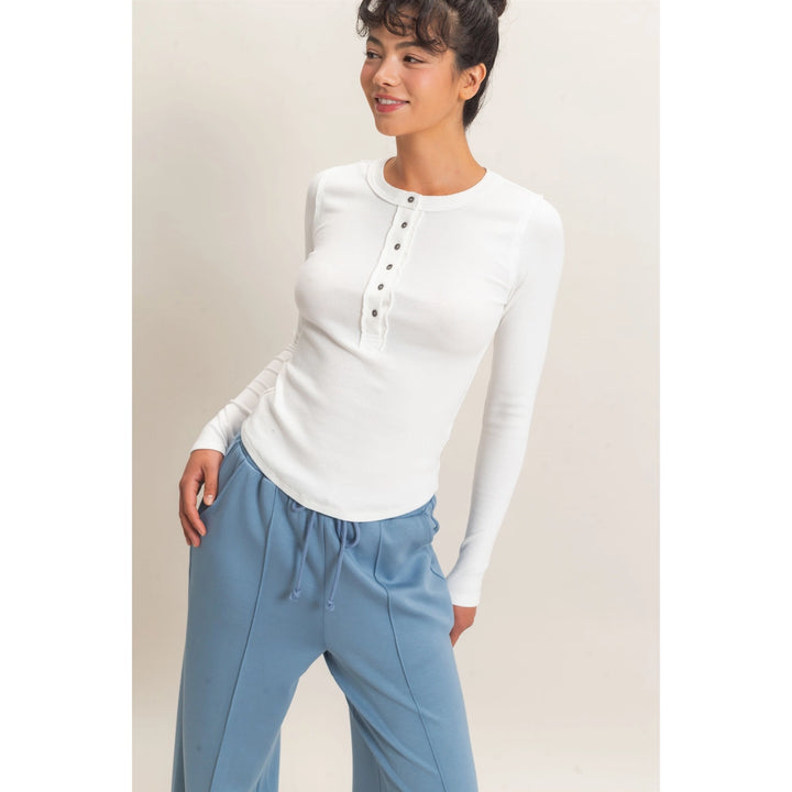 Pigment Dye Henley Long Sleeve Top