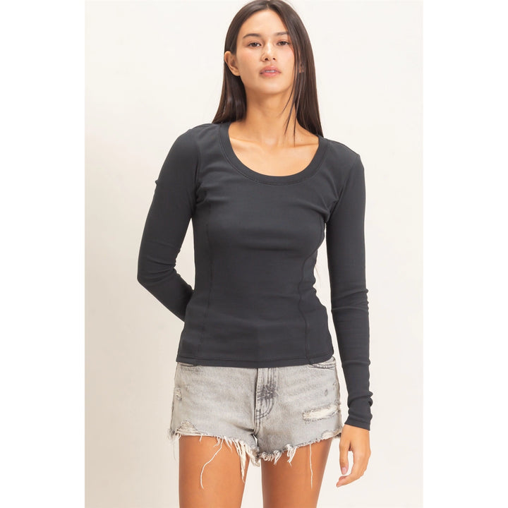Pigment Dye Seam Detail Scoop Neck Top