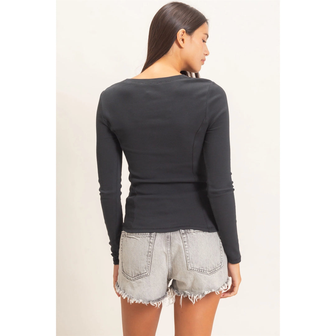 Pigment Dye Seam Detail Scoop Neck Top