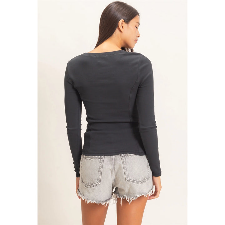 Pigment Dye Seam Detail Scoop Neck Top
