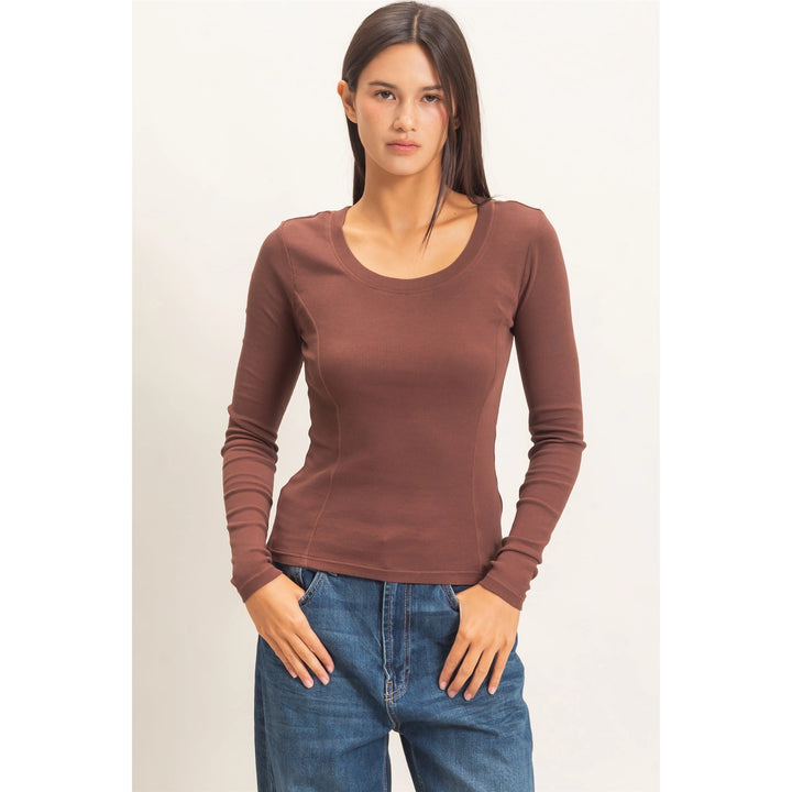 Pigment Dye Seam Detail Scoop Neck Top