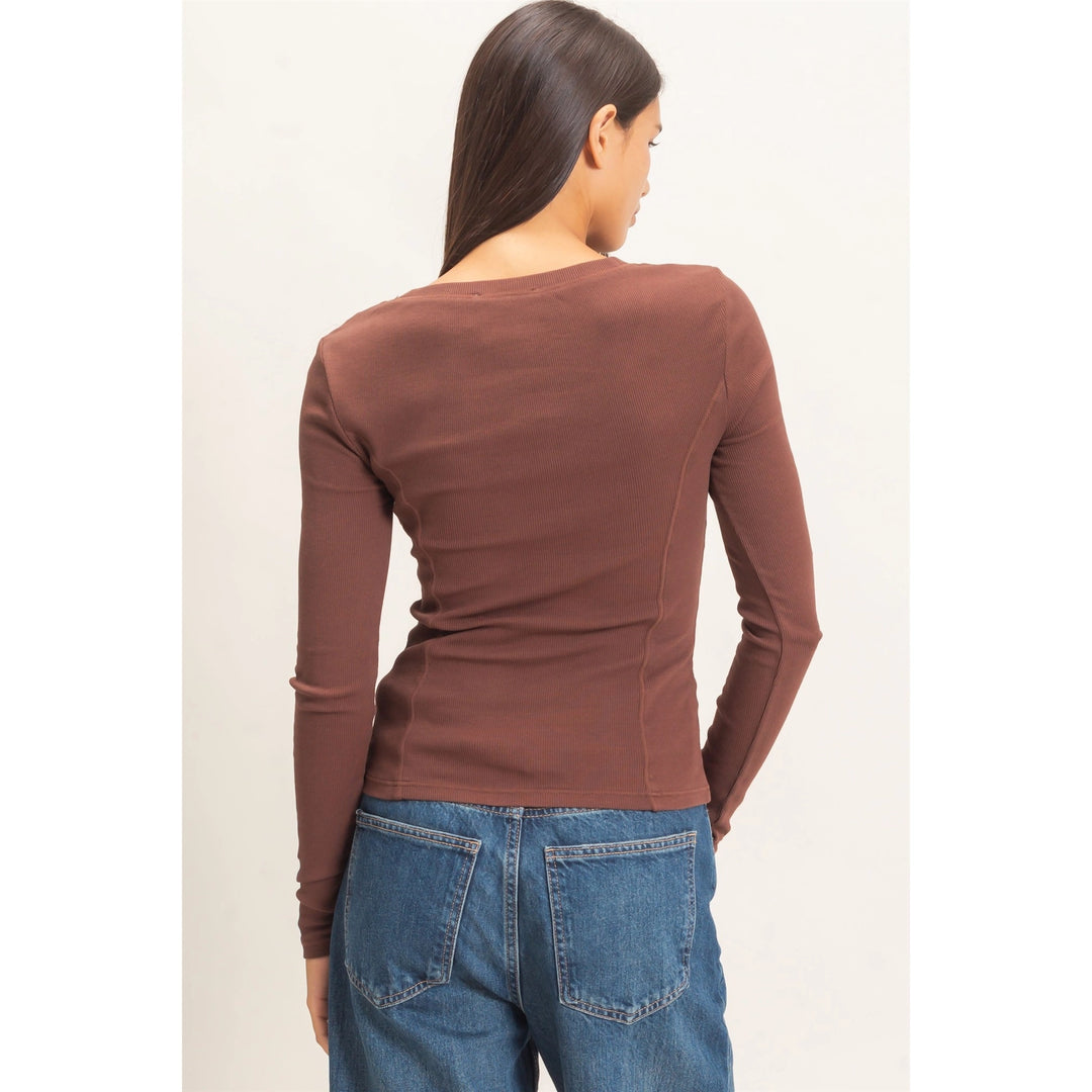 Pigment Dye Seam Detail Scoop Neck Top