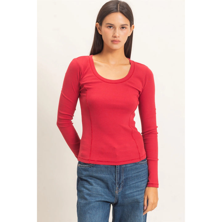 Pigment Dye Seam Detail Scoop Neck Top