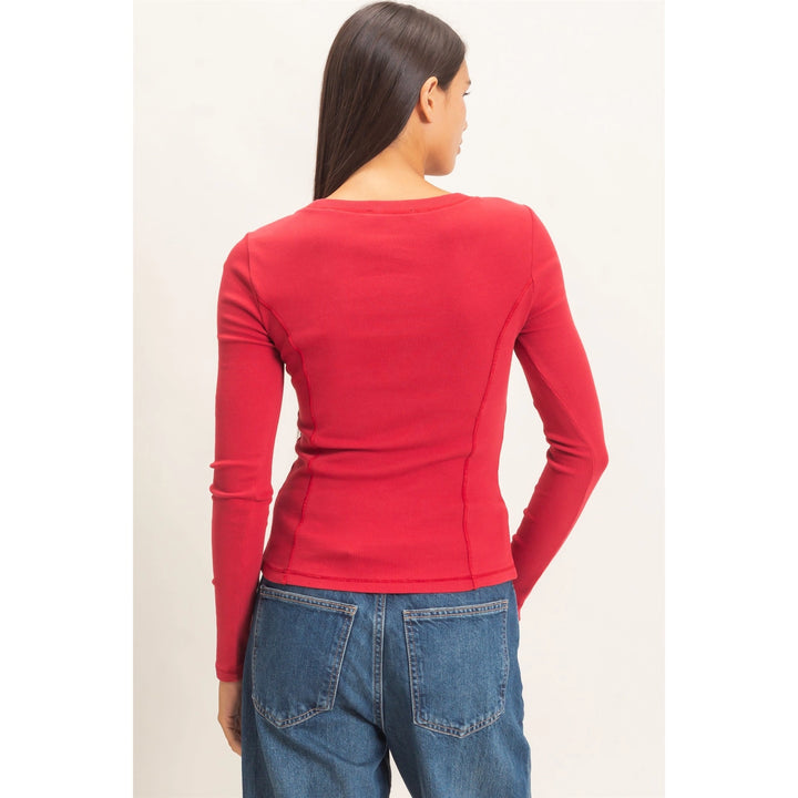 Pigment Dye Seam Detail Scoop Neck Top