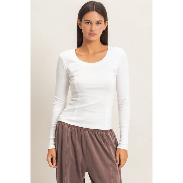Pigment Dye Seam Detail Scoop Neck Top