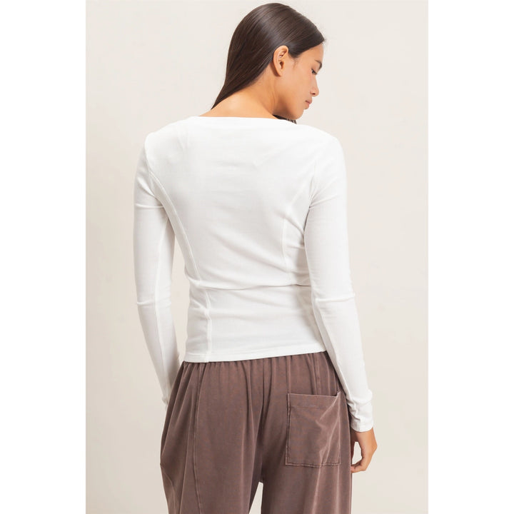 Pigment Dye Seam Detail Scoop Neck Top