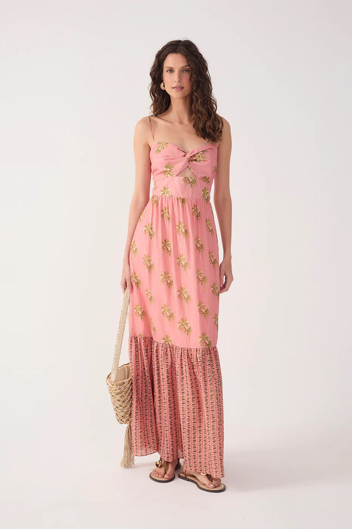 Pink Oasis Cut-out Knot Sleeveless Maxi Dress