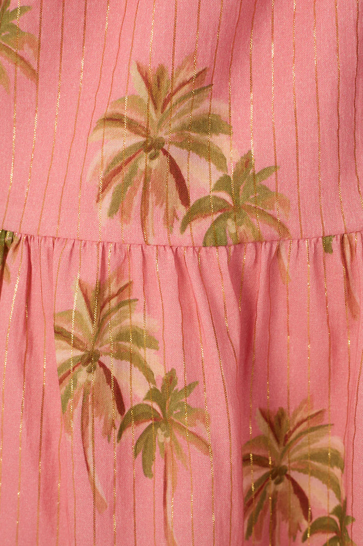Pink Oasis Lurex Back Ties Tiered Mini Dress