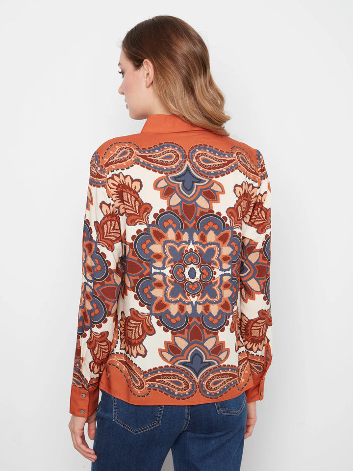 Placement Print Long Sleeve Button-Up Shirt