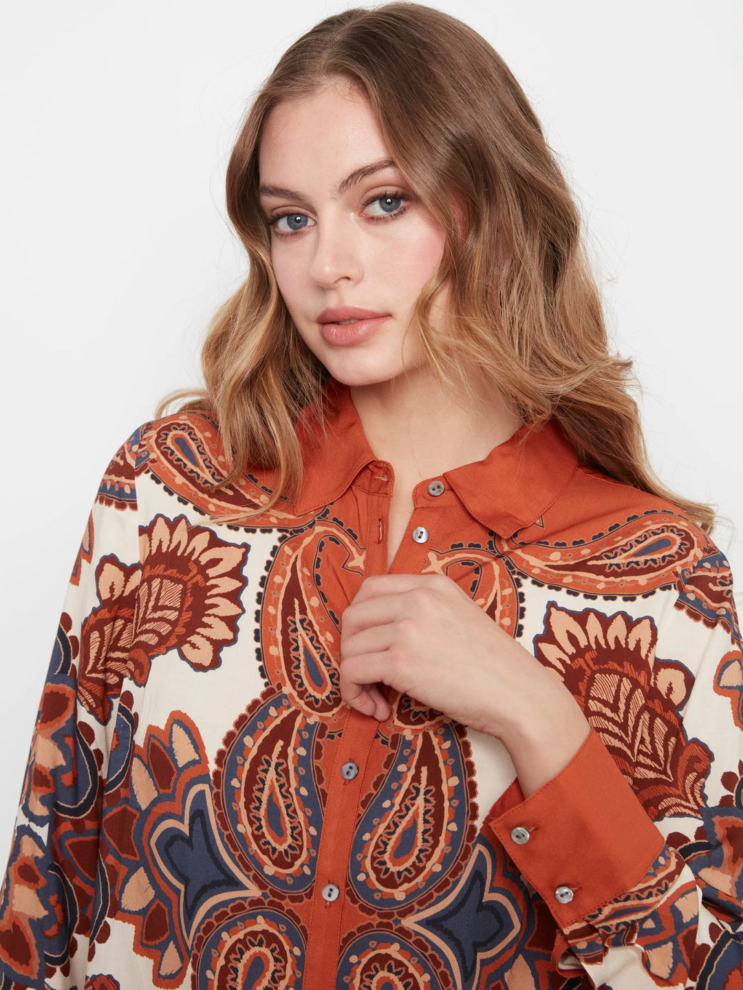 Placement Print Long Sleeve Button-Up Shirt