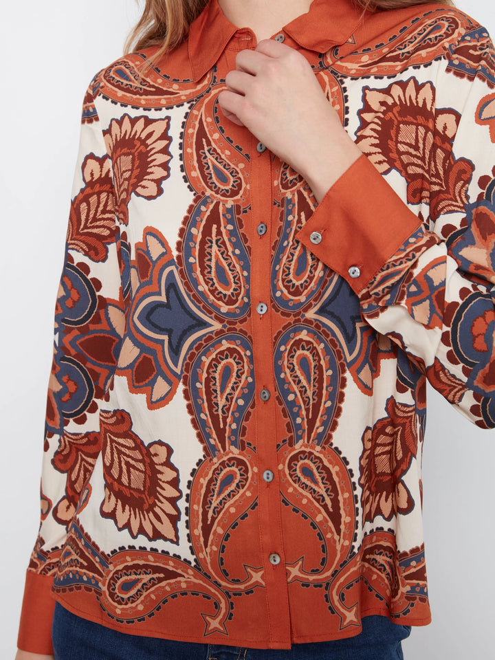 Placement Print Long Sleeve Button-Up Shirt