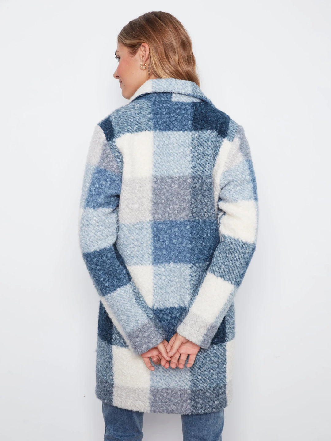 Plaid Boucle Knit Tailored Collar Coat