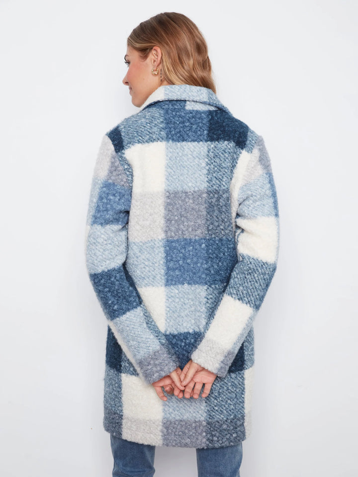Plaid Boucle Knit Tailored Collar Coat