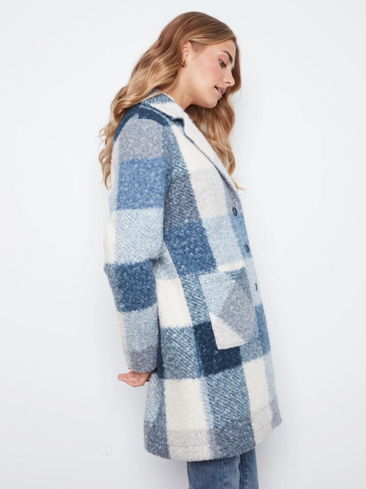 Plaid Boucle Knit Tailored Collar Coat
