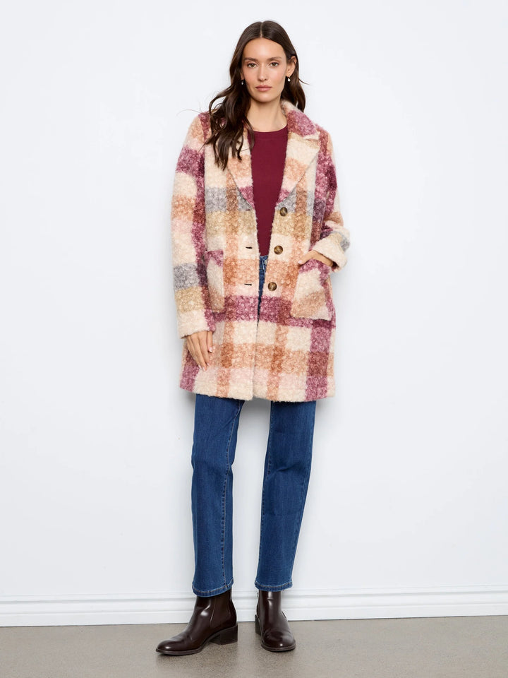 Plaid Boucle Knit Tailored Collar Coat in Ginger