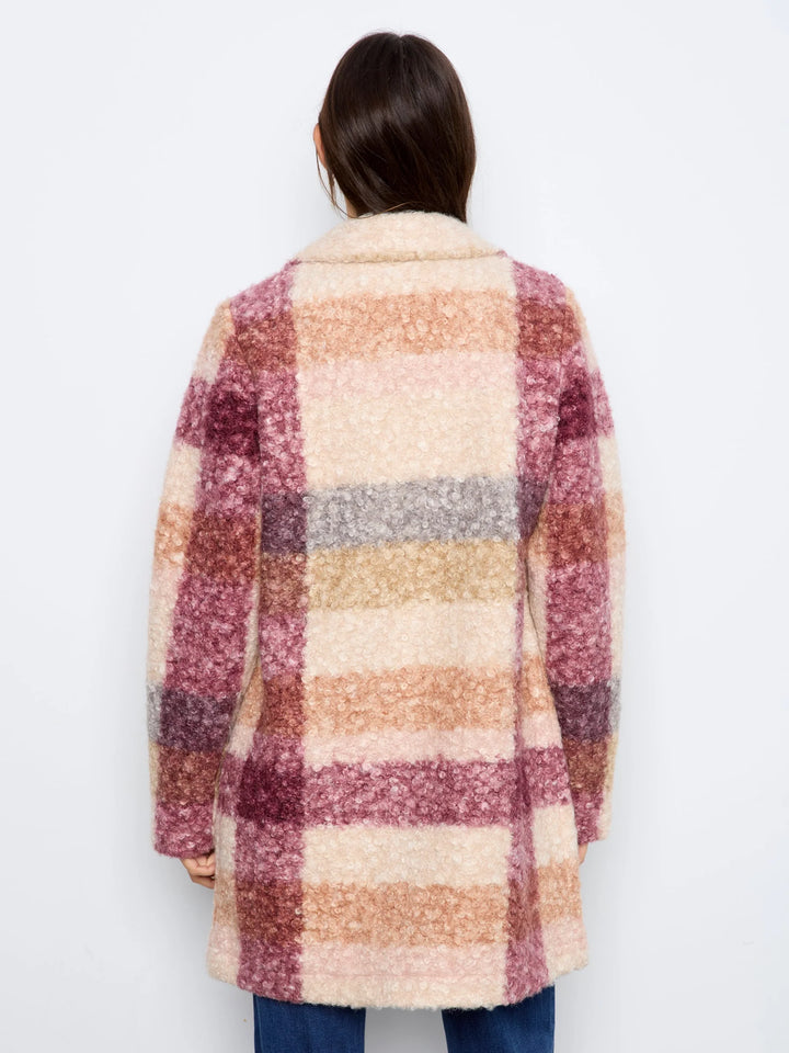 Plaid Boucle Knit Tailored Collar Coat in Ginger