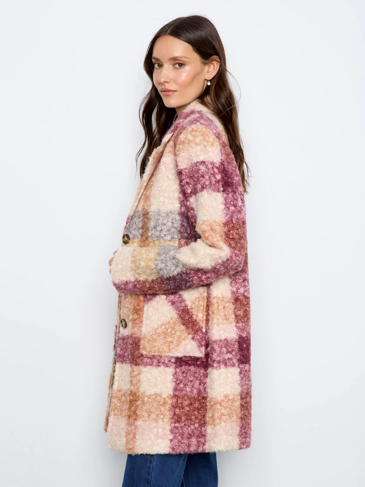 Plaid Boucle Knit Tailored Collar Coat in Ginger