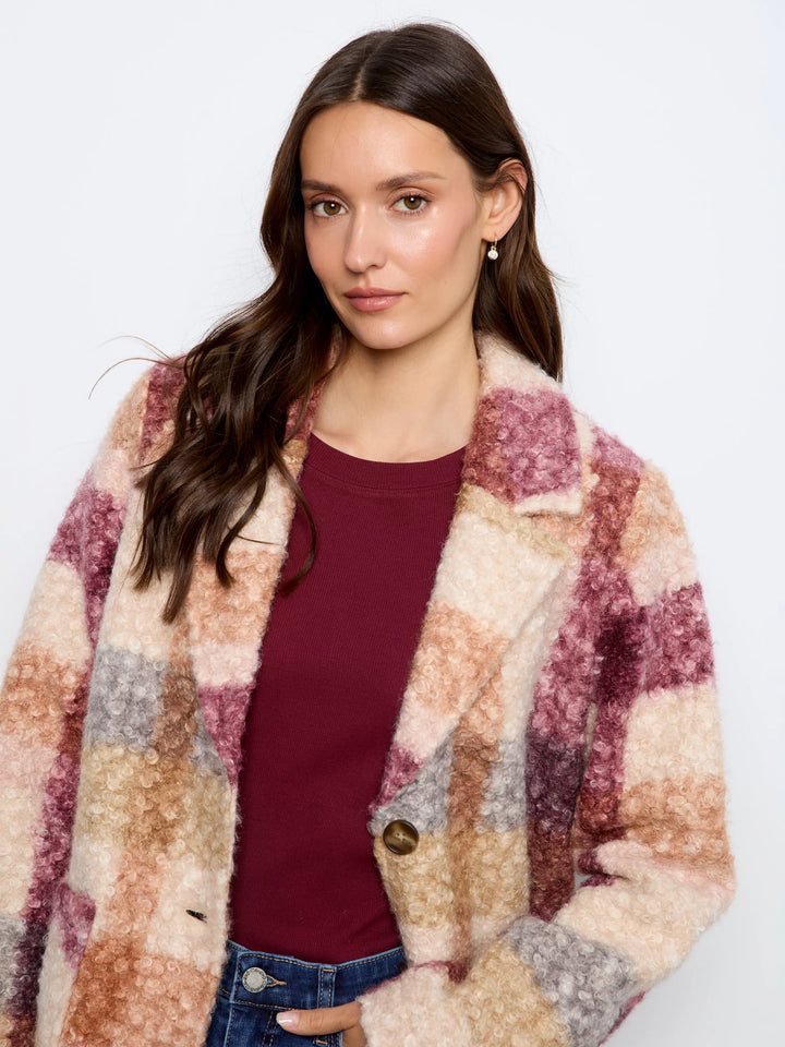 Plaid Boucle Knit Tailored Collar Coat in Ginger