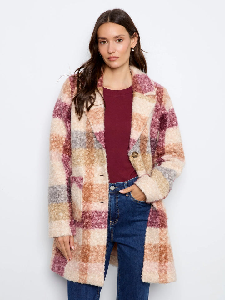 Plaid Boucle Knit Tailored Collar Coat in Ginger