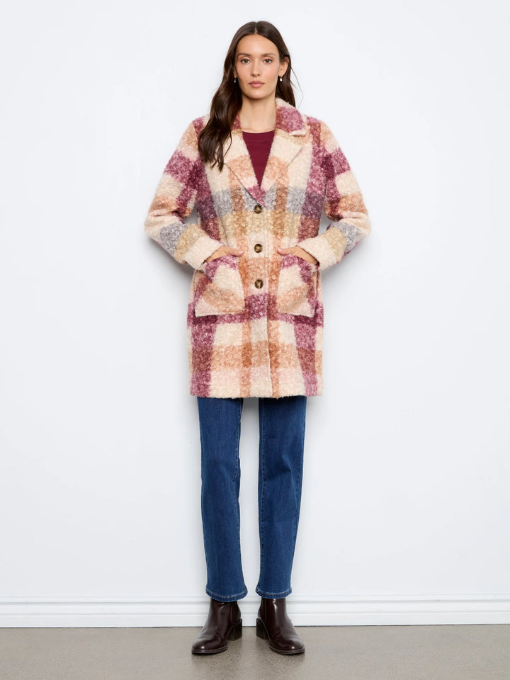 Plaid Boucle Knit Tailored Collar Coat in Ginger