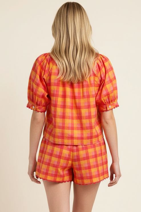 Plaid Short Sleeve Blouse Top