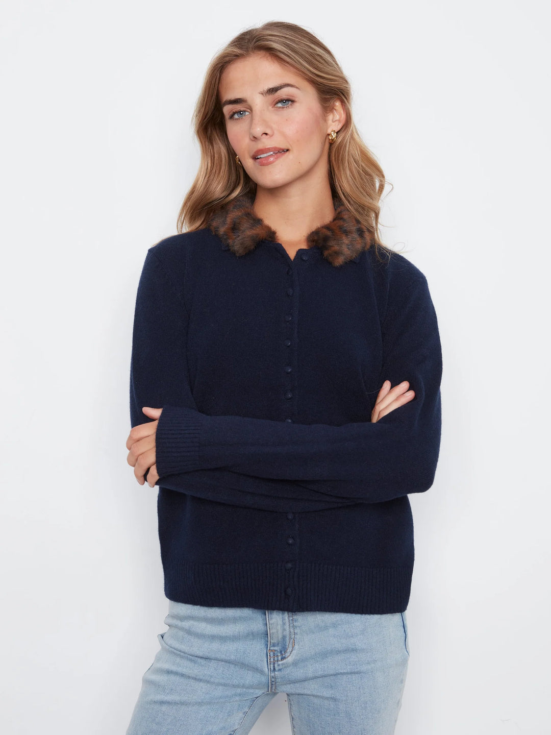 Plushy Button Up Cardigan With Faux Fur Removable Collar