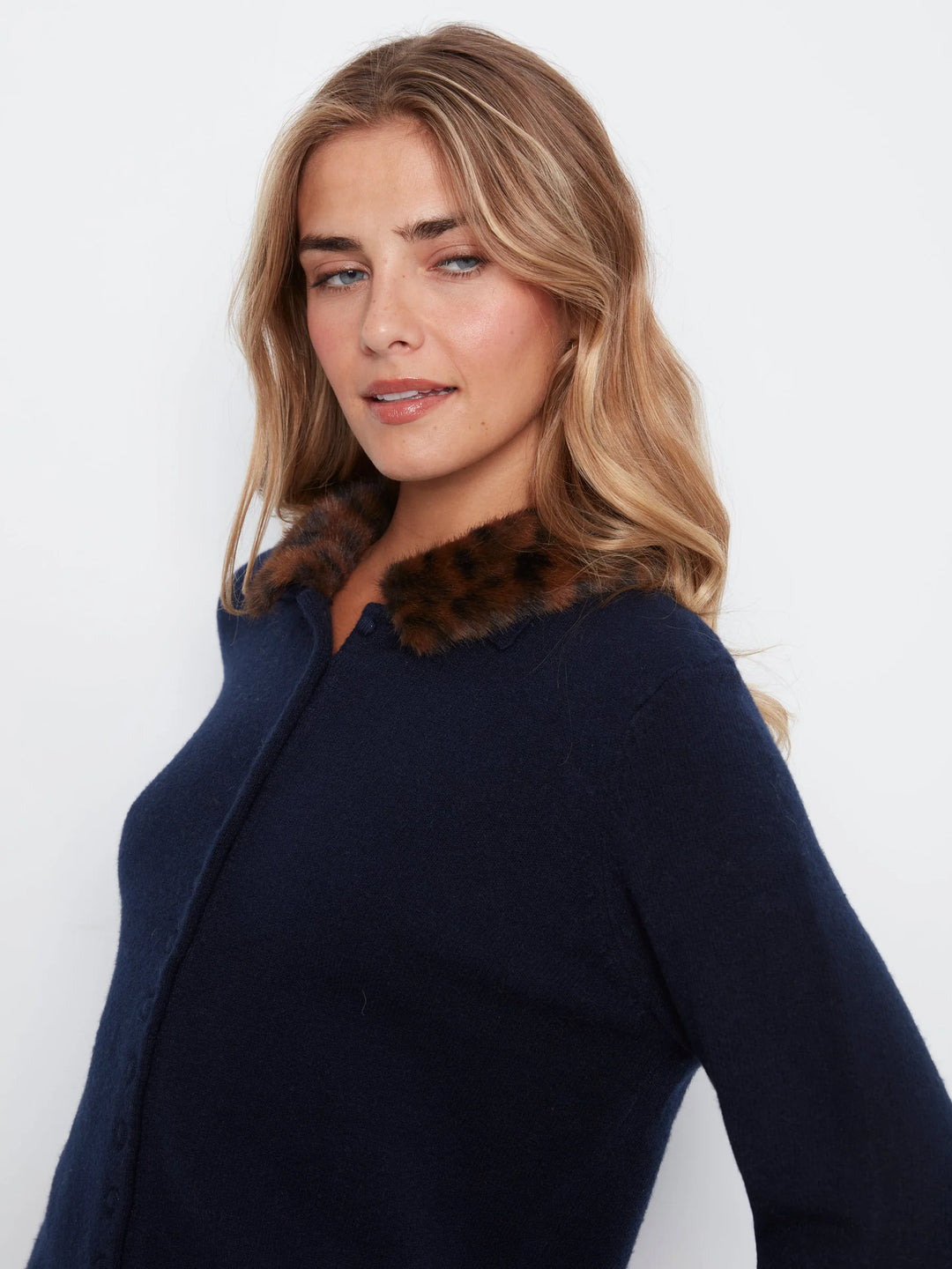 Plushy Button Up Cardigan With Faux Fur Removable Collar