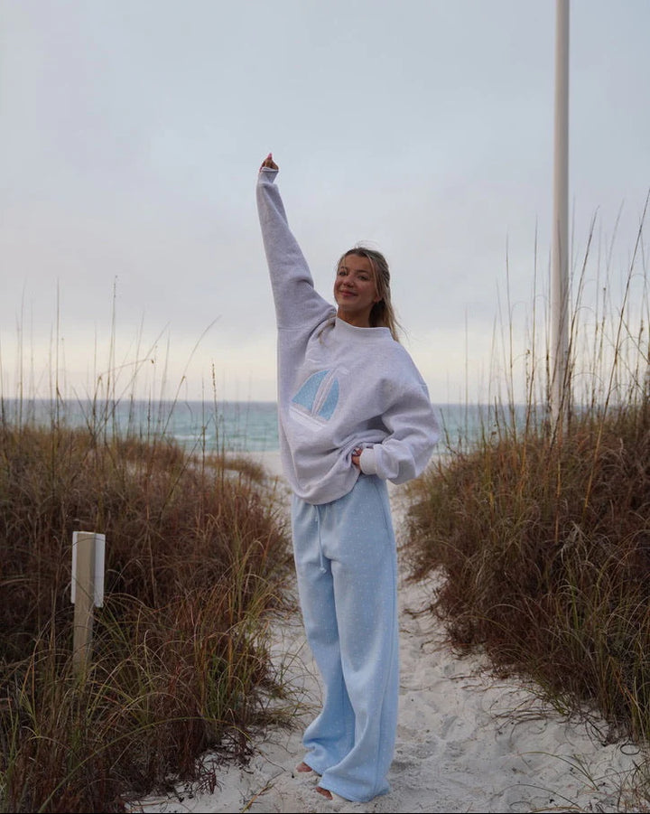 Polka Dot Sailboat Embroider Mockneck Sweatshirt