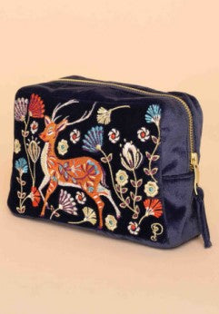 Velvet Embroidered Make-Up Bag -