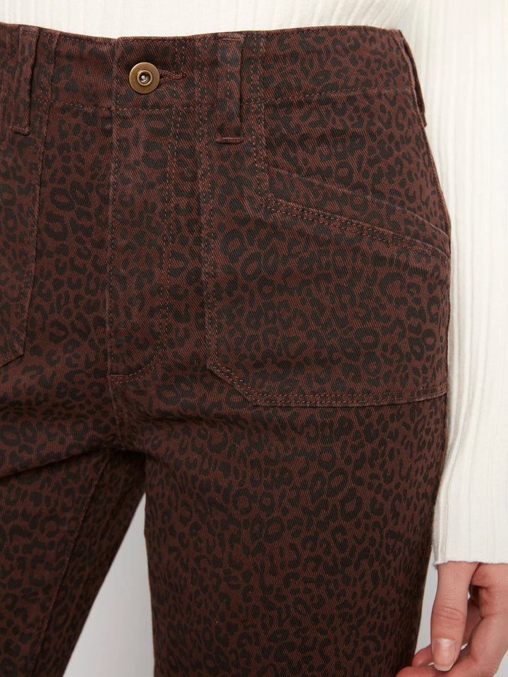 Printed Cropped Wide Leg Twill Pants With Patch Pockets