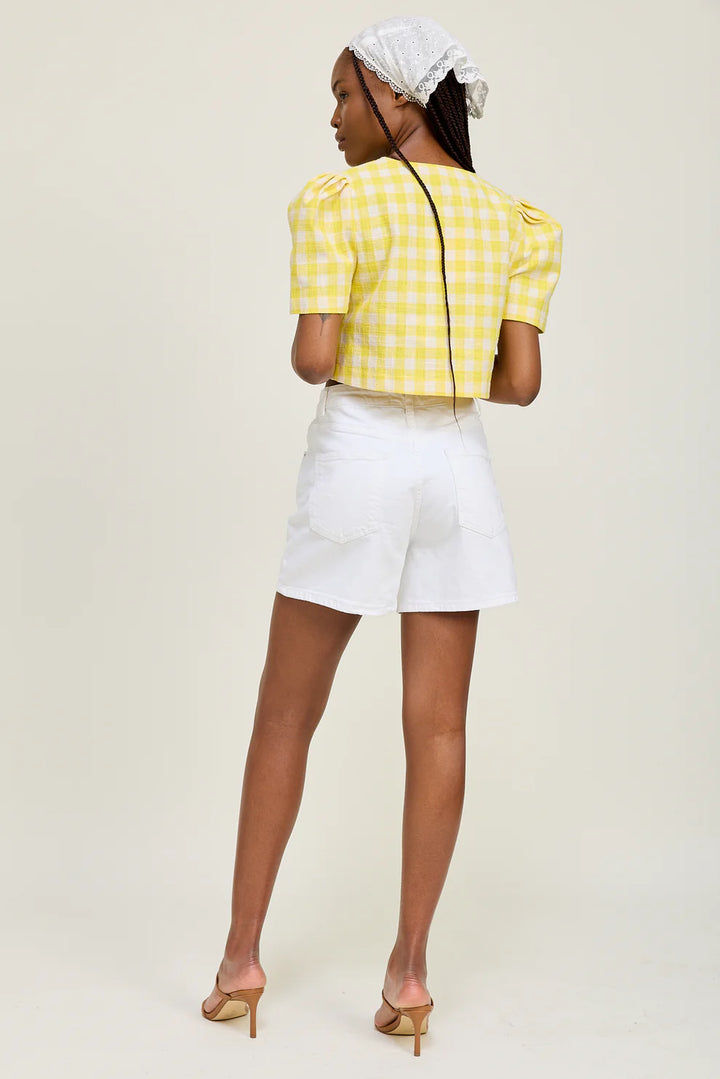 Puffed Short Sleeve Blouse W/ Front Tie