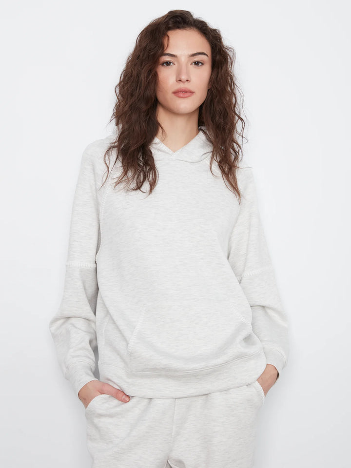 Raglan Sleeve Soft Scuba Hoodie with Blanket Stitch Details