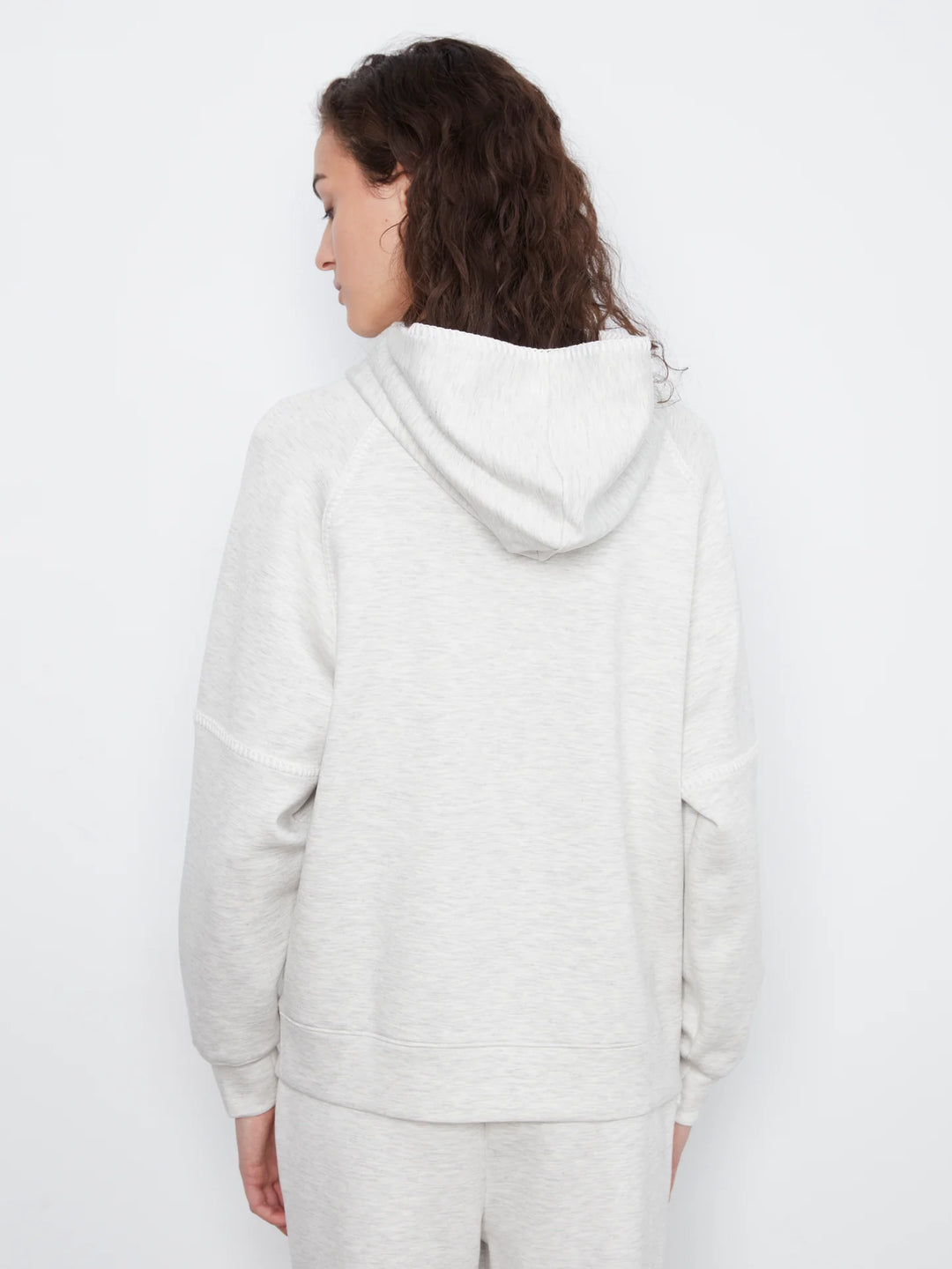 Raglan Sleeve Soft Scuba Hoodie with Blanket Stitch Details