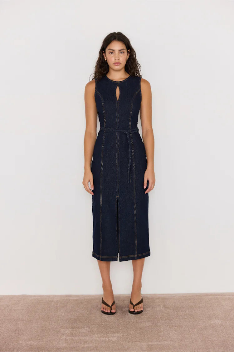Raya Denim Belted Midi Dress