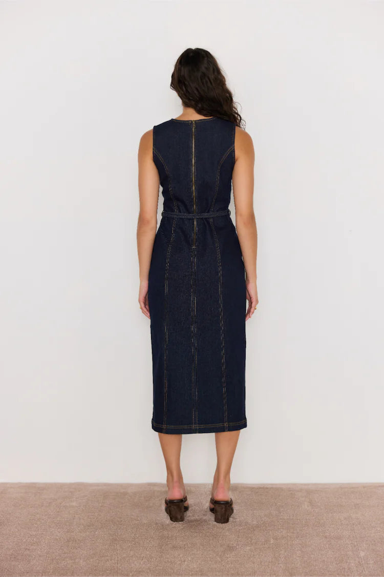 Raya Denim Belted Midi Dress