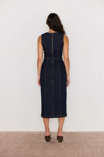 Raya Denim Belted Midi Dress