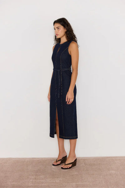 Raya Denim Belted Midi Dress
