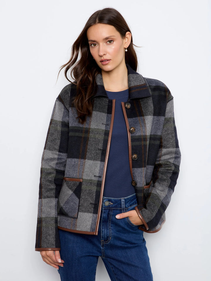 Reversible Plaid Jacket With Leather Binding