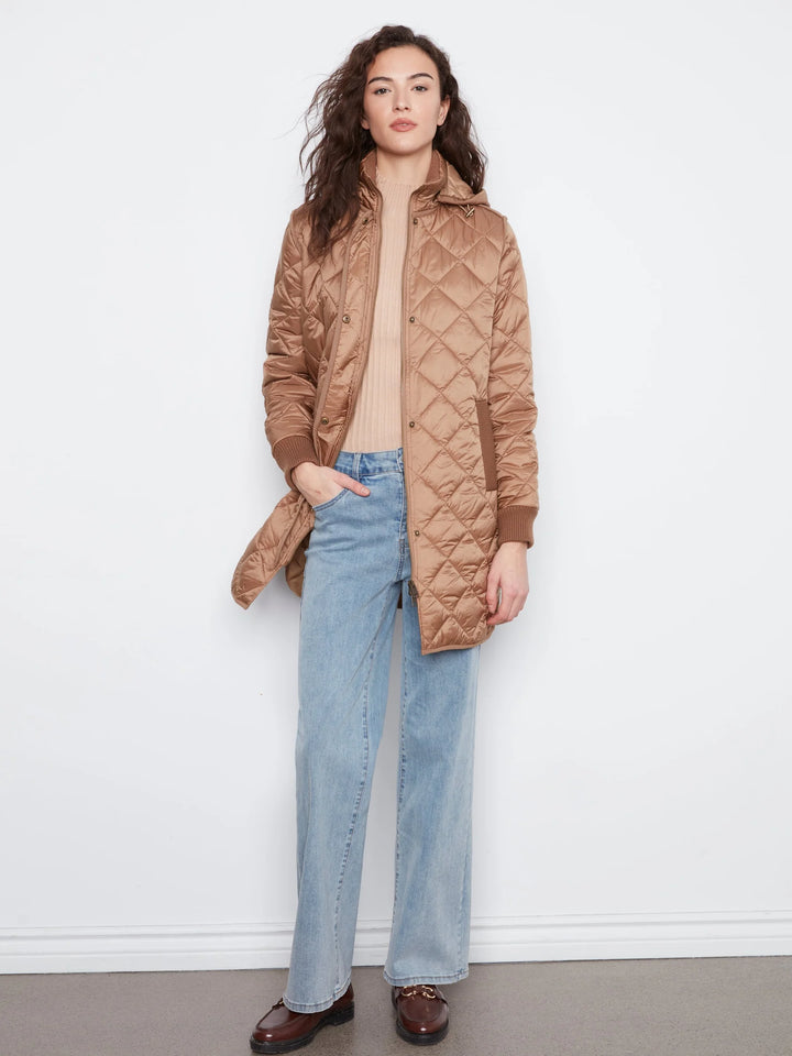 Reversible Puffer With Sweater Rib &amp; Removable Hood - Truffle